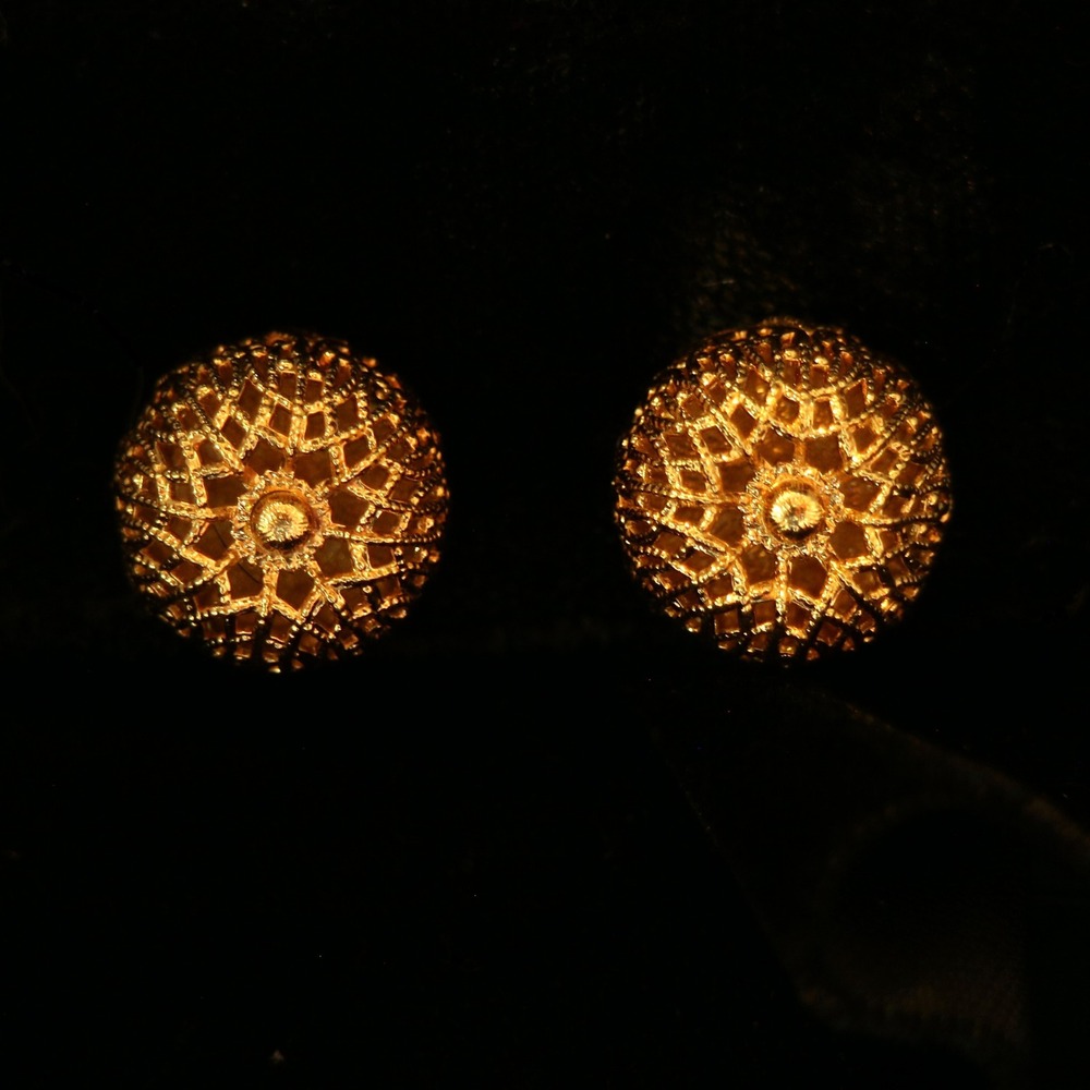 Monet Vintage Gold Tone Filigree Dome Clip On Earrings Textured Openwork Studs